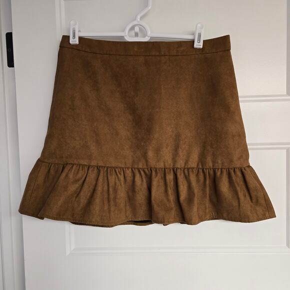 Women's J. Crew Brown Suede Mini Skirt with Ruffle - Size 4 - Picture 1 of 8